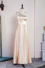 Champagne One Shoulder A-line Satin Tea Length Bridesmaid Dresses