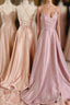 Simple V-Neck Satin Long Formal Prom Dresses, A-Line Backless Evening Dresses