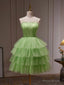 Green Tulle Straps Short Party Dress, Light Green Homecoming Dress