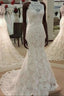 High Neck Mermaid Ivory Lace Wedding Dresses