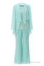 Aqua Three-Piece Chiffon Mother of the Bride Pant Suits