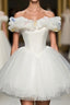 Cute White Tulle Short Formal Prom Gown White Homecoming Dresses