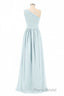 Dusty Blue Chiffon One-Shoulder Banded Waist Bridesmaid Dresses