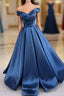 Simple Blue Satin Long Formal Prom Dresses, Blue Prom Dresses