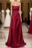 A-Line Sleeveless Wine Red Satin Evening Dresses, Wine Red Long Formal Prom Dresses