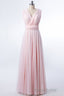 Blush Pink V-Neck Lace-Up A-Line Bridesmaid Dresses