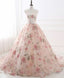 Pink Round Neck Tulle Lace Long Prom Dress, Pink Long Evening Gown