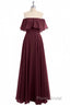 Burgundy Chiffon Strapless Ruffled A-Line Long Bridesmaid Dresses