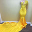 Charming One Shoulder Yellow See Through Mermaid Long Prom Dresses