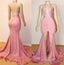Sheath Pink Side Slit V Neck Backless Long High Waist Prom Dresses