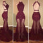 Burgundy Mermaid See Through Backless Tulle African Prom Dresses