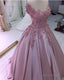 Charming Satin Off Shoulder Flowers Dusty Rose Ball Dresses