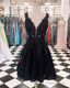 Cheap Black A Line Knee Length V Neck Lace Short Prom Dresses