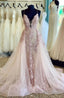 Cheap 2025 Pearl Pink Tulle Halter V Neck Lace Detachable Train Prom Dresses