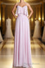Pink Straps Flounce Chiffon A-line Long Bridesmaid Dresses