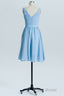 Blue Chiffon A-line Pleated Short Bridesmaid Dresses