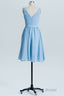 Blue Chiffon A-line Pleated Short Bridesmaid Dresses