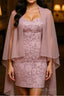 Two-Piece Grey Lace Short Mother of the Bride Dresses