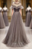 Unique Tulle Long Formal Prom Dresses, Tulle Evening Dresses