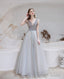 Elegant Prom Dress, Formal V Neck Short Sleeves Beaded Tulle Dresses, A Ling Floor Length