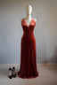 V-Neck Sleeveless Velvet Long Bridesmaid Dress