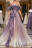 Purple Tulle Sequin Long Formal Prom Dresses, Purple Tulle Prom Dresses