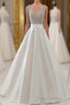 A Line Brush Train Deep V Neck Sleeveless Beading Formal Prom Dresses