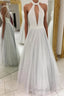 Gray A Line Floor Length Halter Sleeveless Beading Formal Prom Dresses