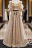 Champagne Sweetheart Tulle Long Formal Prom Dresses, Tulle Prom Dresses