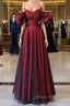 Off Shoulder Wine Red Sweetheart Tulle Formal Prom Dresses, A-line Wine Red Evening Dresses
