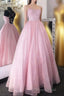 Cute Tulle Sequins Long Formal Prom Dresses, A-Line Backless Evening Dresses