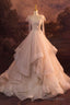 V-Neck Tulle Long Ball Gown, A-Line Formal Evening Gown