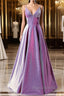 A-Line Long Formal Prom Dresses Spaghetti Straps Lilac Evening Dresses