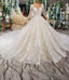 Luxury Lace Wedding Dresses Scoop Half Sleeves Appliques Ball Gown