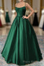 Green Satin Lace-Up Long Prom Dresses, Green Satin Long Formal Prom Dresses Evening Dresses