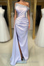 chic & modern lilac sheath strapless beaded pleats Formal Prom evening Dresses