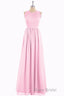 Pink Chiffon Halter Cutout Back A-Line Long Bridesmaid Dresses