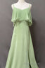 Ruffles Sage Green Straps A-Line Long Bridesmaid Dresses with Slit