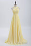 Cross Front Yellow Pleated Chiffon Long Bridesmaid Dresses
