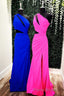 One-Shoulder Keyhole Cutout Mermaid Long Prom Dresses with Slit