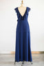 Navy Blue Ruffled Tie-Side Long Bridesmaid Dresses