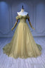 Green Tulle Long A-Line Prom Dress, Off the Shoulder Evening Party Dress