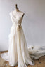 Champagne Chiffon Long Prom Dresses, A-Line V-Neck Evening Dresses