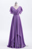 Flutter Sleeves Lavender Chiffon A-line Long Bridesmaid Dresses