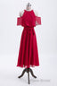 Red Chiffon Cold Sleeves Short Ruffles Bridesmaid Dresses