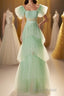 Mint Green Flare Sleeves Ruffles Long Party Dresses