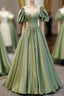 Simple Green Satin Long Formal Prom Dresses, Green Evening Dresses