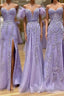 Purple Tulle Lace Long Formal Prom Dresses, Purple Tulle Formal Evening Dresses