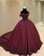 burgundy ball gown quinceanera dresses lace off the shoulder