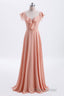 Peach Ruffles A-lline Chiffon Long Bridesmaid Dresses with Tie Back